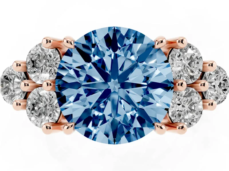 Round Cluster Side Stone Engagement Ring Setting for a Fancy Blue Lab-Grown Diamond | Rose Gold