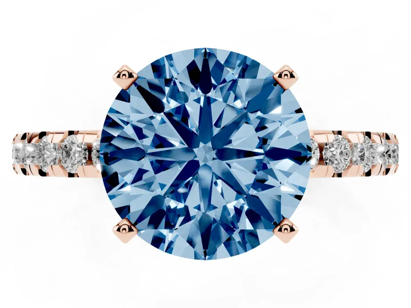 Round Hidden Halo Solitaire Engagement Ring Setting for a Fancy Blue Lab-Grown Diamond | Pave Band | Rose Gold