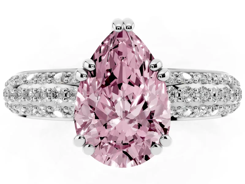 Pear-Shaped Three Row Pave Engagement Ring Setting for a Fancy Pink Lab-Grown Diamond | Double Claws | Sterling Silver