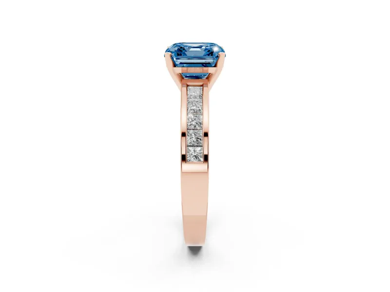 Asscher Cut Channel Engagement Ring Setting for a Fancy Blue Lab-Grown Diamond | Rose Gold