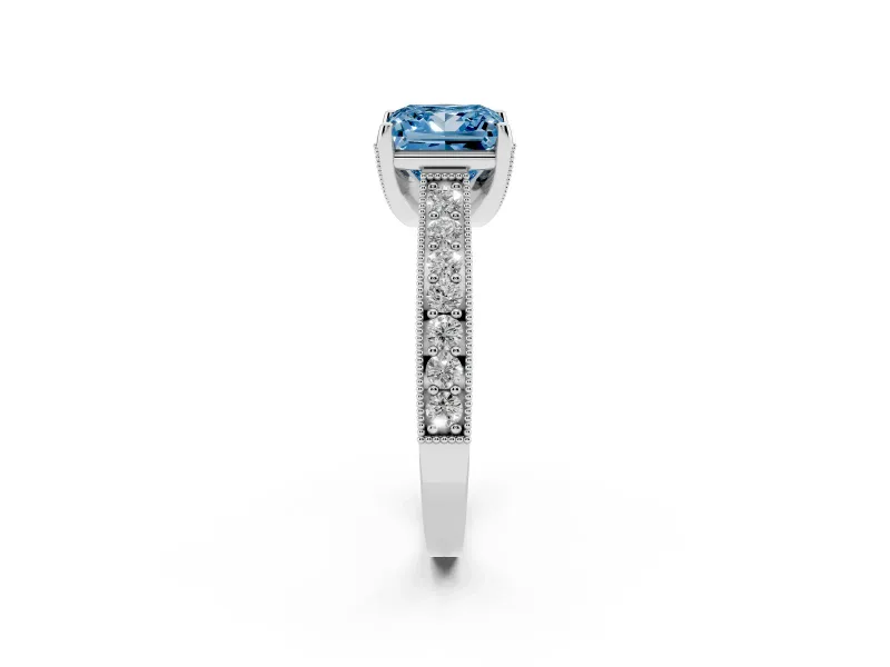 Princess Cut Hidden Halo Engagement Ring Setting for a Fancy Blue Lab-Grown Diamond | Milgrain Pave | Platinum