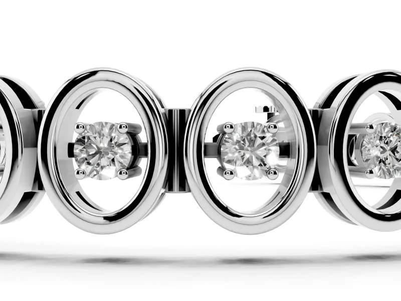 Round Lab-Grown Diamond Oval Frame Tennis Bracelet | Open Links | White Gold