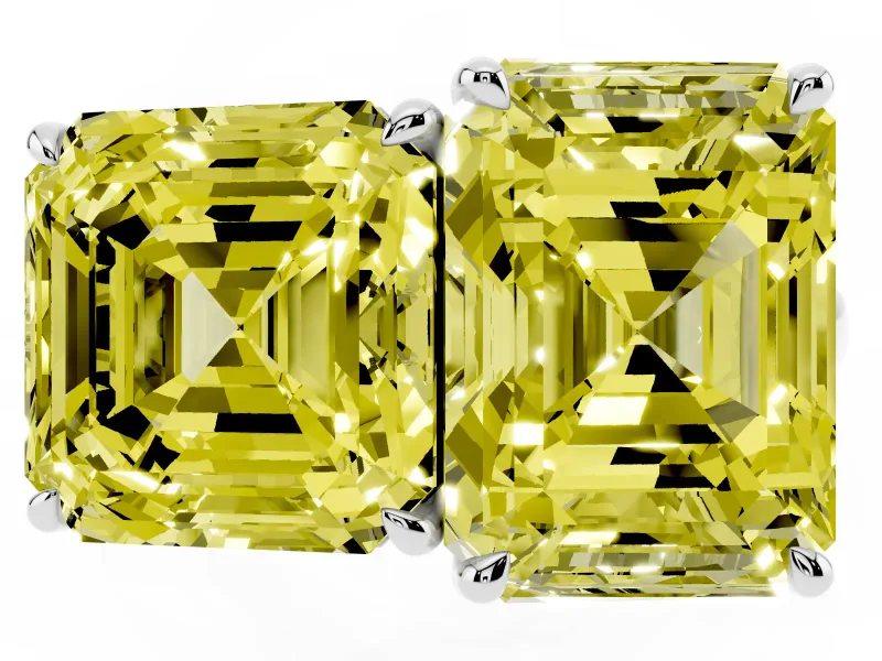 Fancy Yellow Asscher Cut and Emerald Cut Toi Moi Ring Set in Platinum with Prong Setting