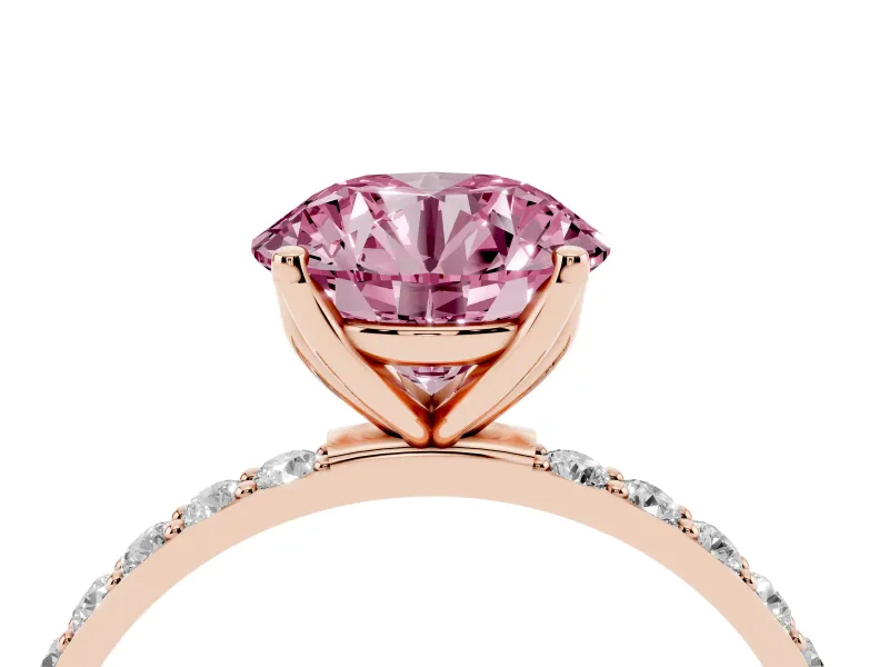 Round Pave Engagement Ring Setting for a Fancy Pink Lab-Grown Diamond | Slim Band | Rose Gold