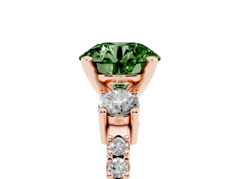 Round Three Stone Pavé Engagement Ring Setting for a Fancy Green Lab-Grown Diamond | Round Side Stones | Rose Gold
