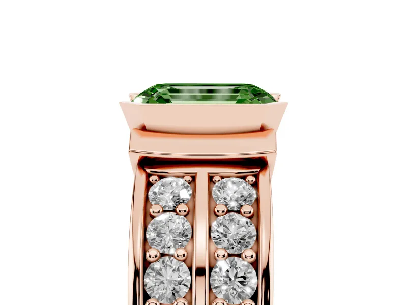 Emerald Cut Half Bezel Engagement Ring Setting for a Fancy Green Lab-Grown Diamond | Double Row Channel Band | Rose Gold