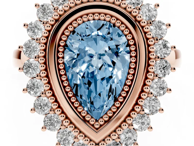 Pear-Shaped Bezel Halo Engagement Ring Setting for a Fancy Blue Lab-Grown Diamond | Rose Gold