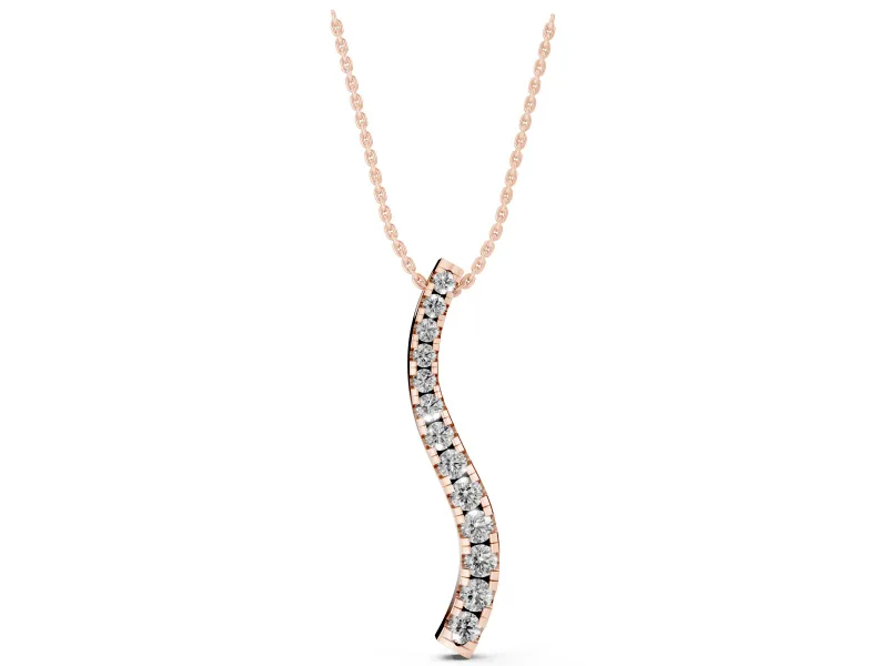 Round Lab-Grown Diamond Graduated S-Wave Pendant Necklace | Shared Prong Row | Rose Gold