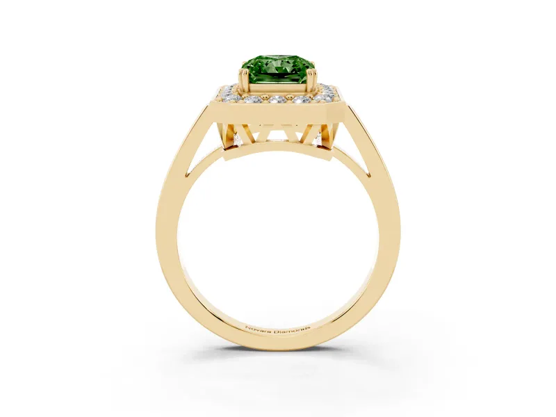 Radiant Cut Halo Engagement Ring Setting for a Fancy Green Lab-Grown Diamond | Polished Halo Rim | Yellow Gold