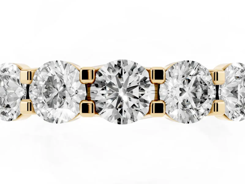 Round Lab-Grown Diamond Five-Stone Wedding Band | Square-Top Prongs | Yellow Gold