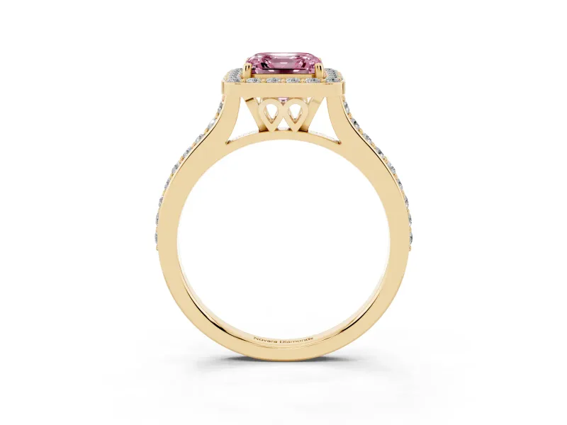Asscher Cut Halo Engagement Ring Setting for a Fancy Pink Lab-Grown Diamond | Yellow Gold - Design NV-24729