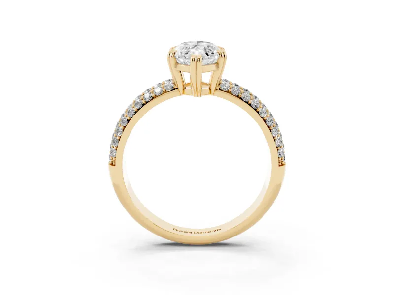 Marquise Three Row Pave Solitaire Engagement Ring Setting | Double Claw Prongs | Yellow Gold