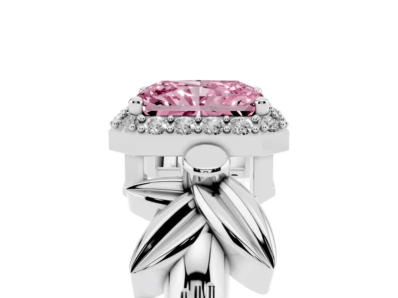 Radiant Cut Floral Halo Engagement Ring Setting for a Fancy Pink Lab-Grown Diamond | Sterling Silver