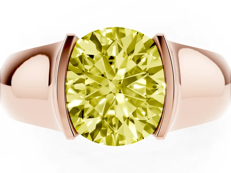 Round Half Bezel Solitaire Engagement Ring Setting for a Fancy Yellow Lab-Grown Diamond | Wide Band | Rose Gold