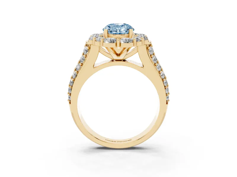 Oval Large Accent Halo Engagement Ring Setting for a Fancy Blue Lab-Grown Diamond | Yellow Gold
