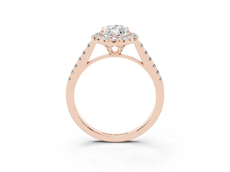 Marquise Raised Halo Engagement Ring Setting | Pave Band | Rose Gold