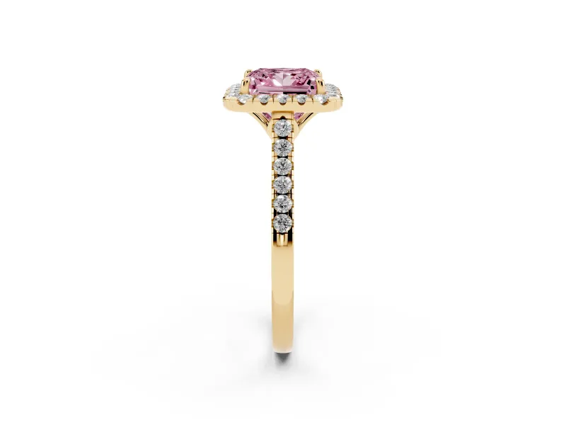 Princess Cut Raised Halo Engagement Ring Setting for a Fancy Pink Lab-Grown Diamond | Yellow Gold