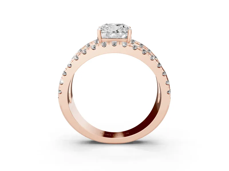 Cushion Cut Wide Open Split Shank Engagement Ring Setting | Pavé Strands | Rose Gold