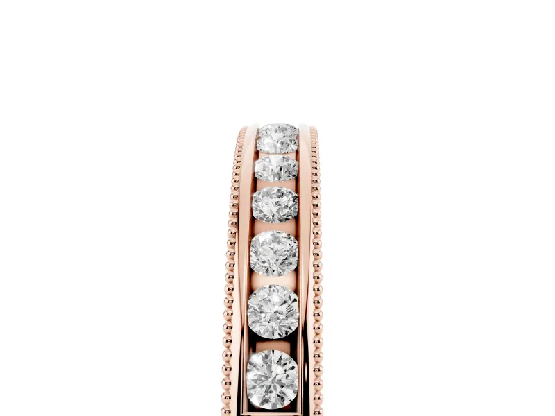 Round Diamond Channel Wedding Band Set in Rose gold with Milgrain Edges