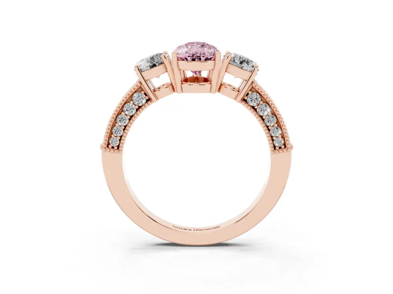 Pear-Shaped Three Stone Engagement Ring Setting for a Fancy Pink Lab-Grown Diamond | Graduated Pave Band | Rose Gold