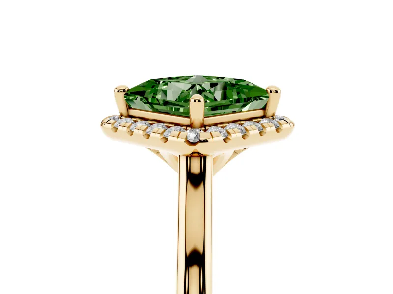 Princess Cut Halo Engagement Ring Setting for a Fancy Green Lab-Grown Diamond | Plain Polished Band | Yellow Gold