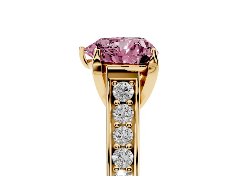 Heart-Shaped Graduated Pavé Engagement Ring Setting for a Fancy Pink Lab-Grown Diamond | Yellow Gold