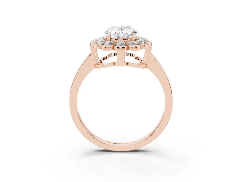 Oval Scalloped Cluster Halo Engagement Ring Setting | Plain Band | Rose Gold
