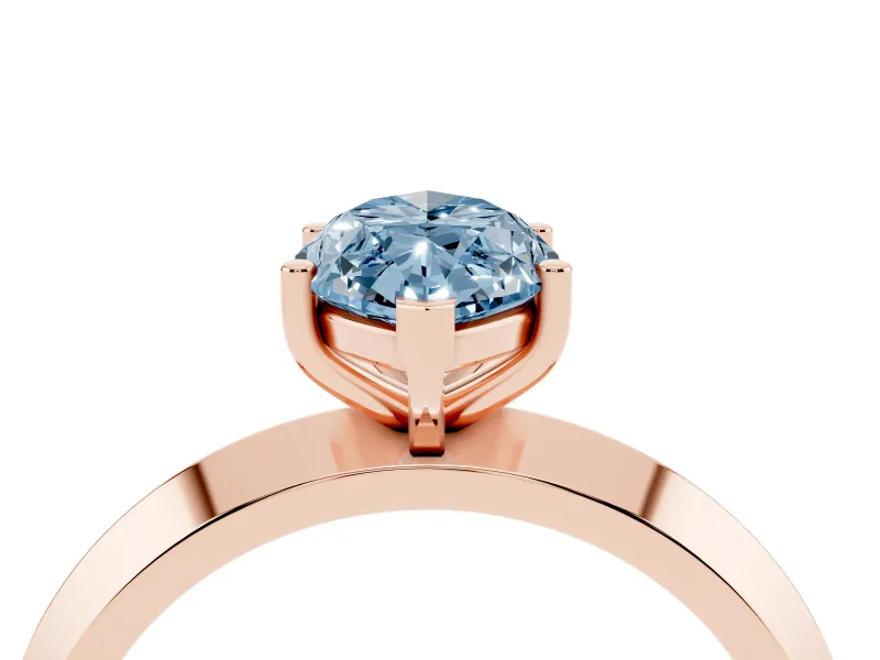 Fancy Blue Marquise Cut Diamond Solitaire Engagement Ring Set in Rose gold with Flat Band and Prong Setting
