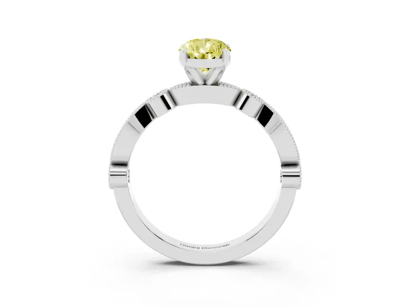Fancy Yellow Pear Cut Diamond Solitaire Engagement Ring Set in Silver with Milgrain Bezel Accent Band