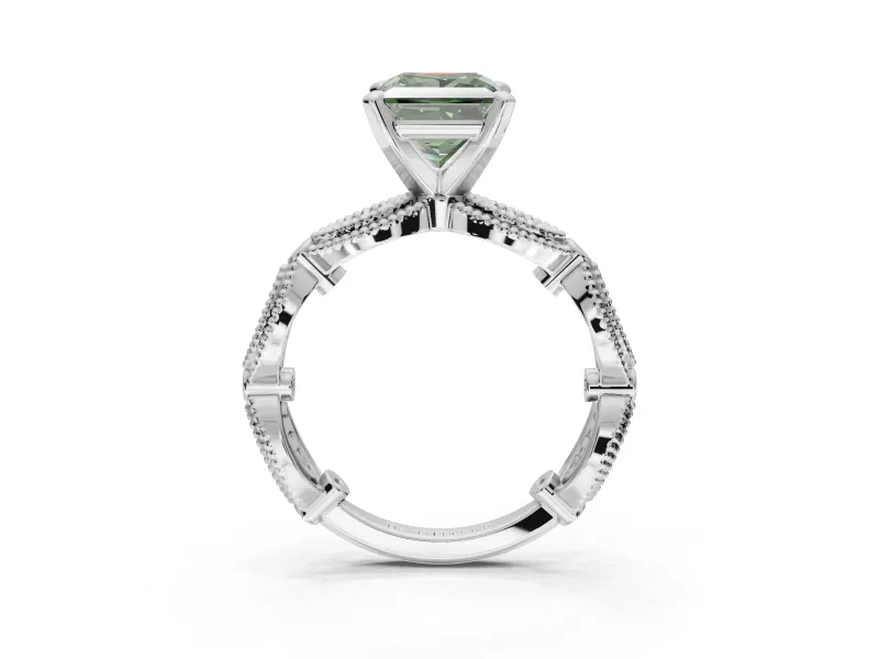 Princess Cut Vintage Engagement Ring Setting for a Fancy Green Lab-Grown Diamond | Graduated Stations | Platinum