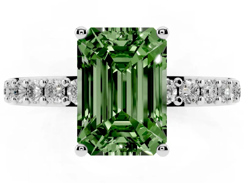 Emerald Cut Engagement Ring Setting for a Fancy Green Lab-Grown Diamond | Sterling Silver - Design NV-24514