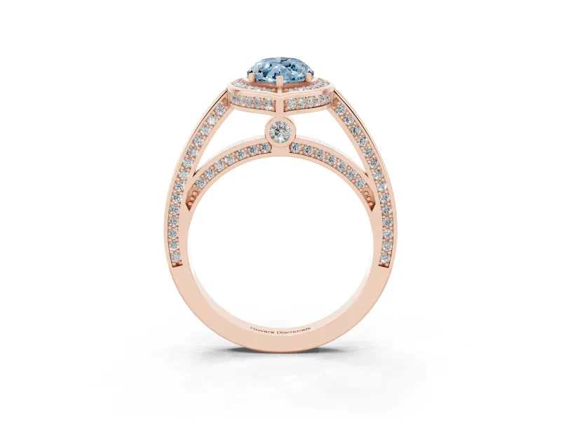 Marquise Sectioned Halo Engagement Ring Setting for a Fancy Blue Lab-Grown Diamond | Rose Gold