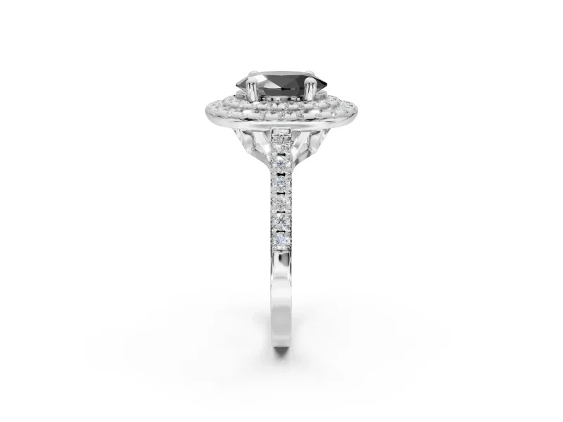 Fancy Black Oval Lab-Grown Diamond Double Halo Statement Ring Set in Sterling Silver with Pavé Band