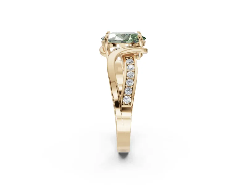 Oval Bypass Solitaire Engagement Ring Setting for a Fancy Green Lab-Grown Diamond | Pavé and Plain Strands | Yellow Gold