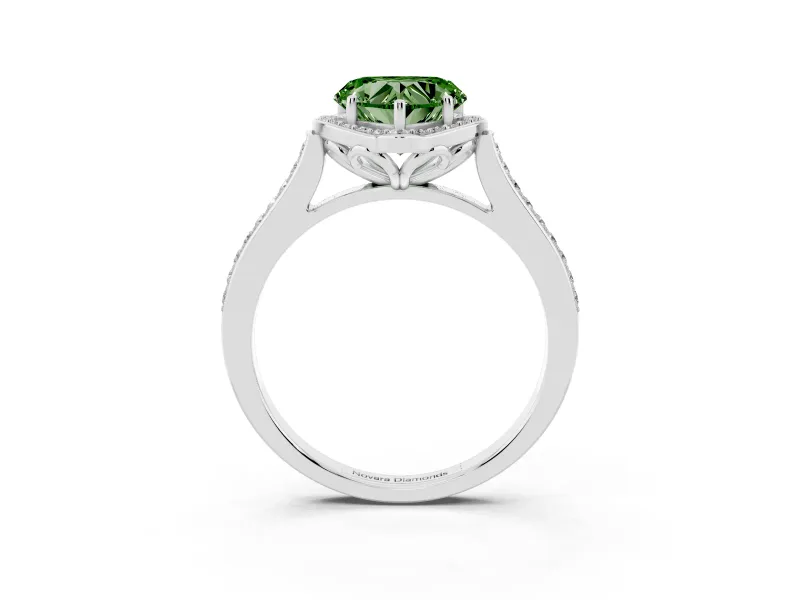 Heart-Shaped Petal Tip Halo Engagement Ring Setting for a Fancy Green Lab-Grown Diamond | Pavé Band | Sterling Silver