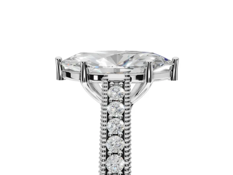 Marquise Vintage Engraved Pavé Engagement Ring Setting | Milgrain Edges | Sterling Silver