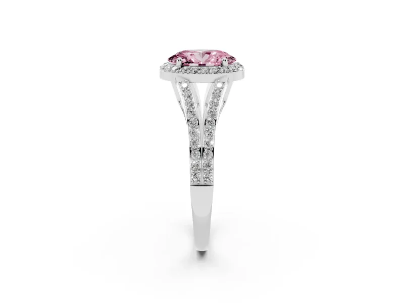 Oval Split Shank Halo Engagement Ring Setting for a Fancy Pink Lab-Grown Diamond | White Gold