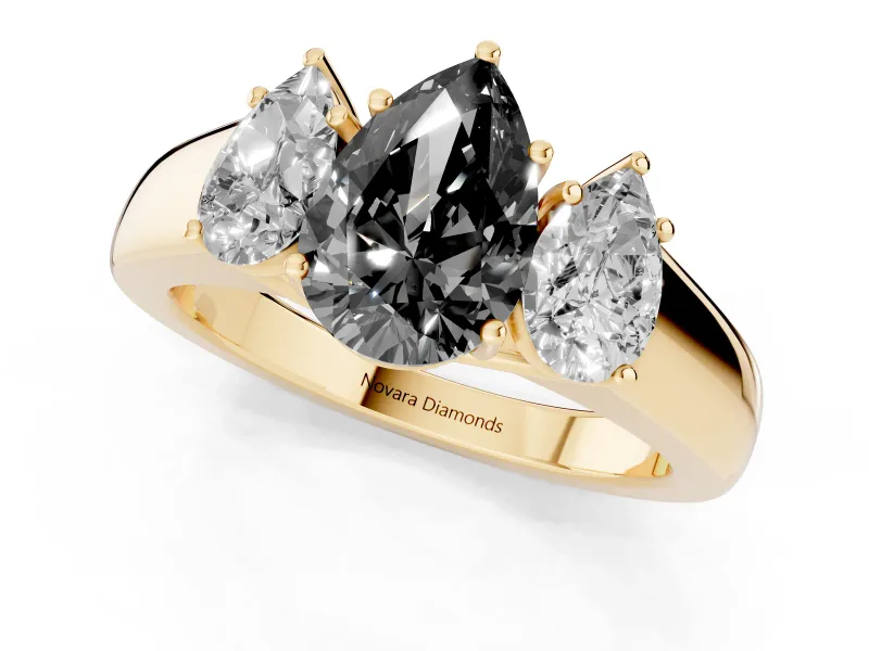 Pear-Shaped Three Stone Engagement Ring Setting for a Black Center | Yellow Gold