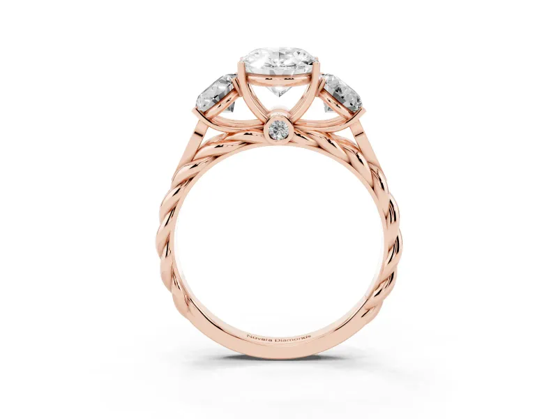 Oval Three Stone Engagement Ring Setting | Braided Band | Rose Gold