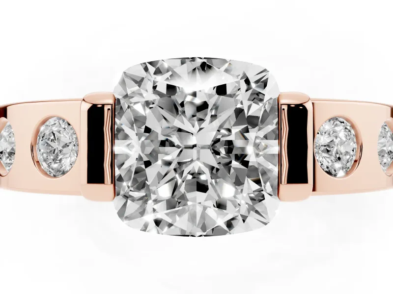 Cushion Cut Tension Style Engagement Ring Setting | Flush Set Accents | Rose Gold