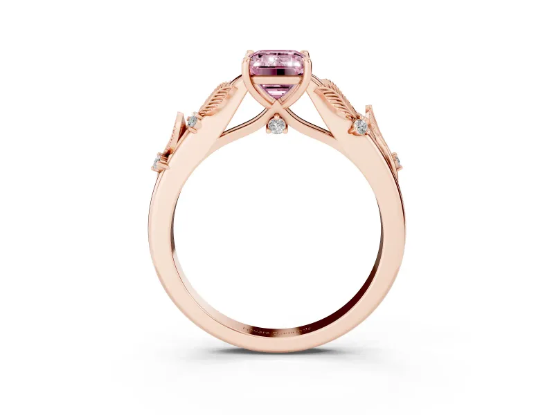 Emerald Cut Leaf Solitaire Engagement Ring Setting for a Fancy Pink Lab-Grown Diamond | Rose Gold