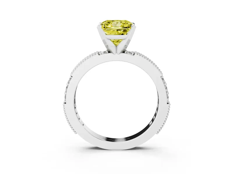Princess Cut Vintage Pavé Engagement Ring Setting for a Fancy Yellow Lab-Grown Diamond | Platinum