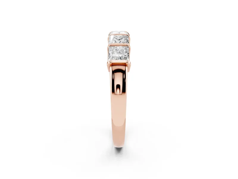 Princess Cut Diamond Seven-Stone Channel Band Set in Rose gold with Bar Prongs