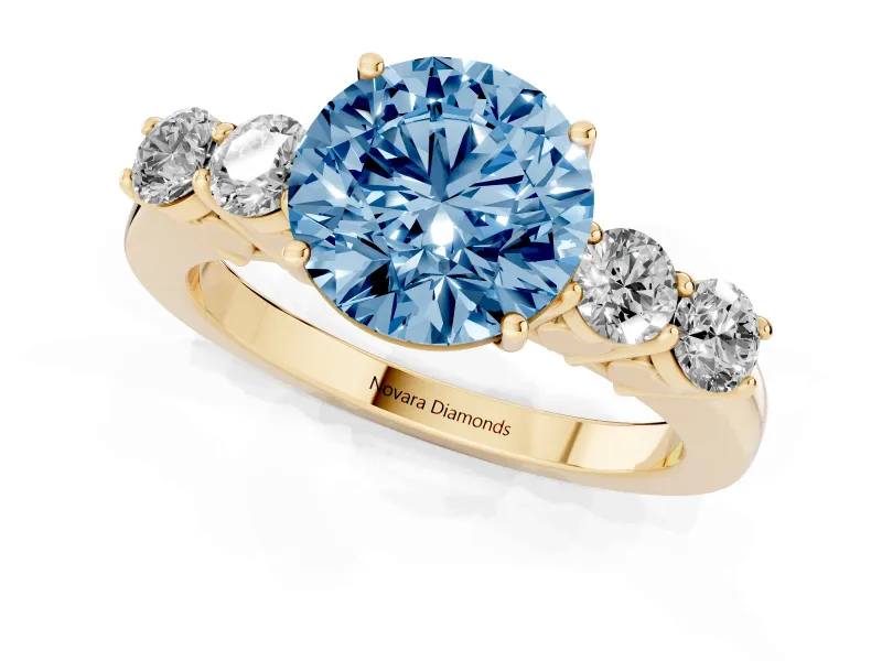 Round Close Set Five Stone Engagement Ring Setting for a Fancy Blue Lab-Grown Diamond | Yellow Gold