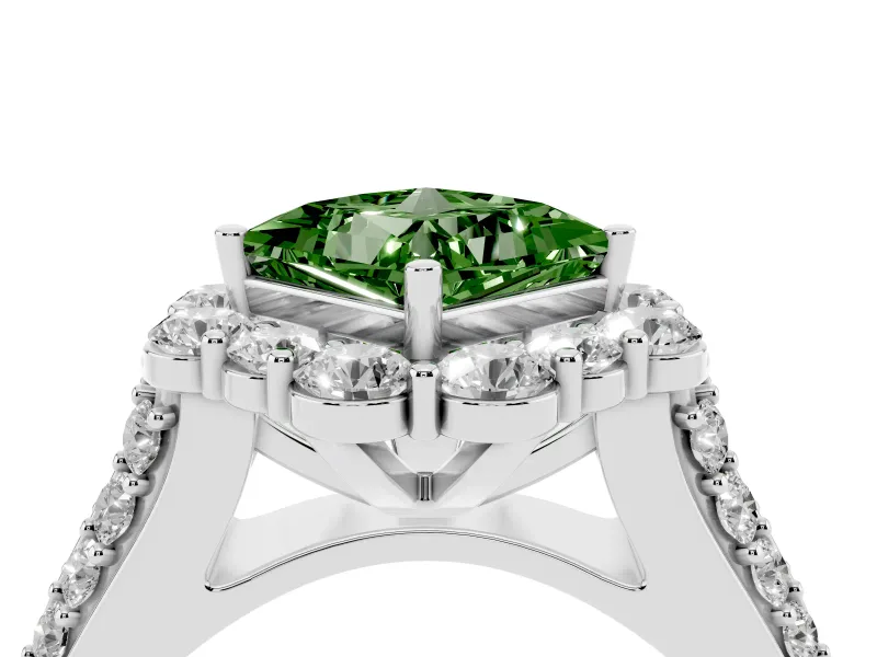 Princess Cut Large Accent Halo Engagement Ring Setting for a Fancy Green Lab-Grown Diamond | Graduated Pavé | Platinum