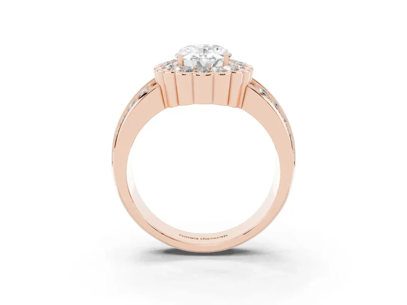 Oval Scalloped Halo Engagement Ring Setting | Double Row Band | Rose Gold