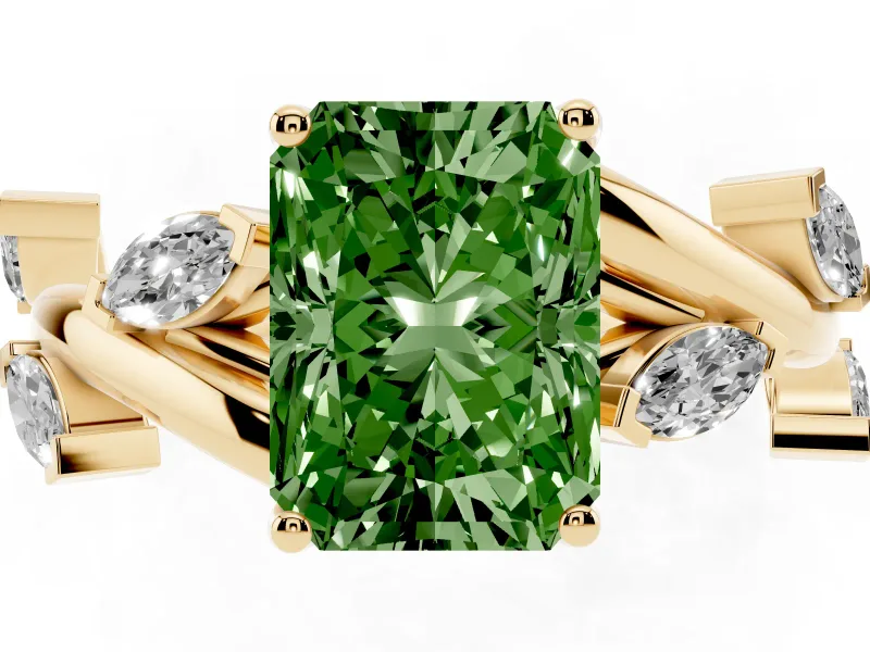 Radiant Cut Twisted Vine Engagement Ring Setting for a Fancy Green Lab-Grown Diamond | Yellow Gold