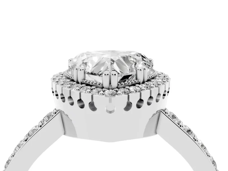 Heart-Shaped Vintage Halo Pavé Engagement Ring Setting | Milgrain Border | White Gold