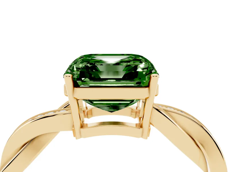 Asscher Cut Twisted Pavé Solitaire Engagement Ring Setting for a Fancy Green Lab-Grown Diamond | Yellow Gold