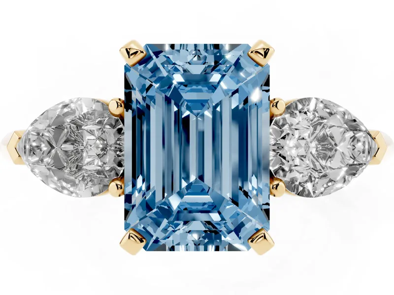 Emerald Cut 3-Stone Engagement Ring Setting for a Fancy Blue Lab-Grown Diamond | Yellow Gold